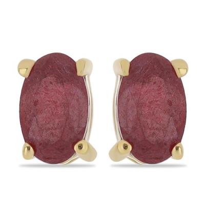 BUY GLASS FILLED RUBY GEMSTONE SINGLE STONE EARRINGS IN 925 SILVER 